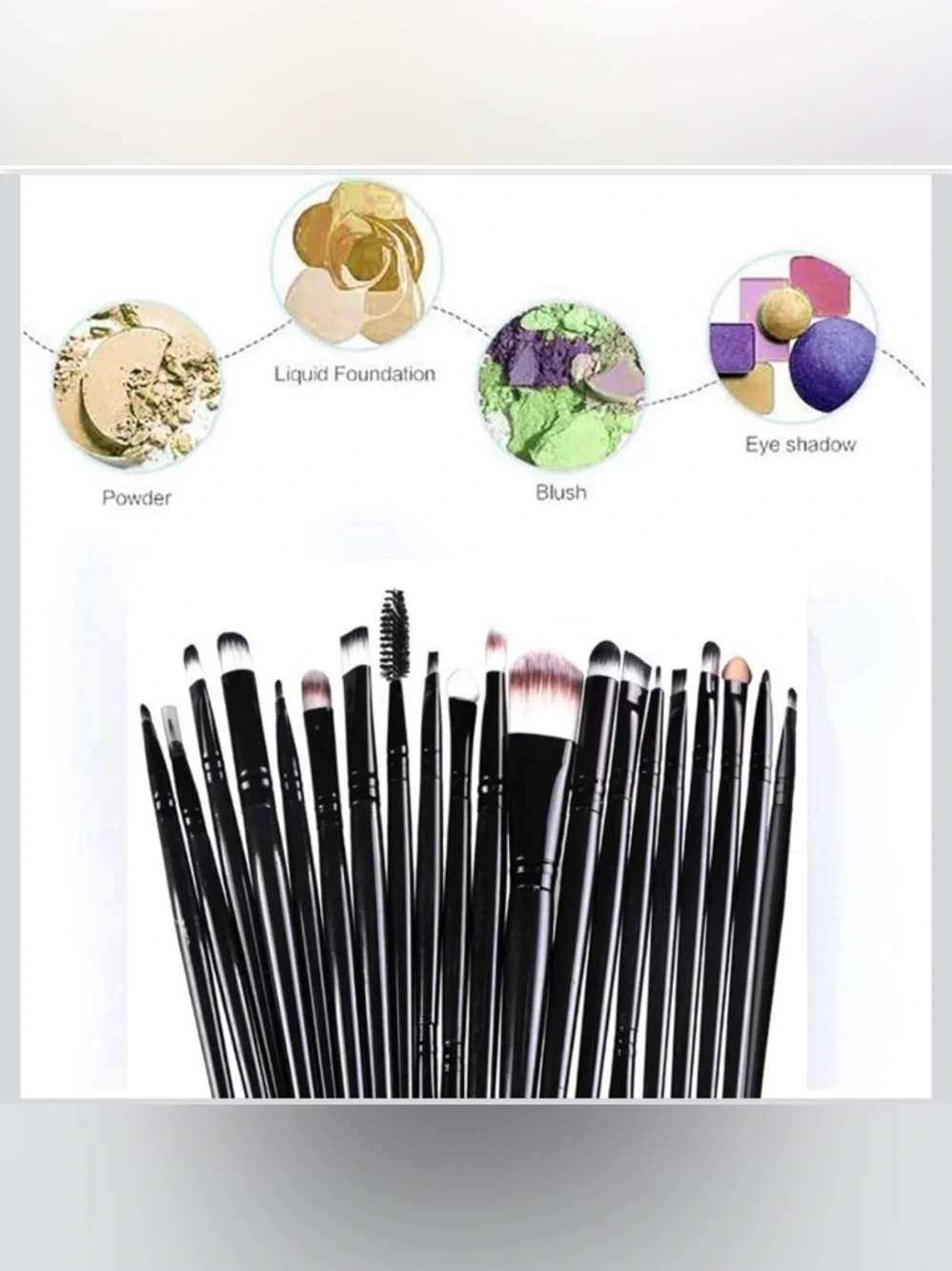NWT~ 20 Piece Full Face Makeup Brush Set~Black